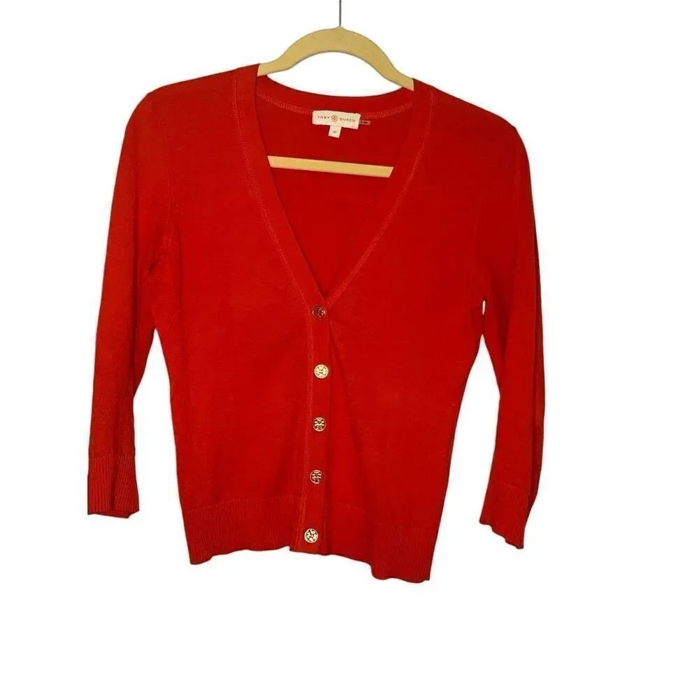 Tory Burch Simone Cardigan V Neck Button Front Sweater Women’s Size XS